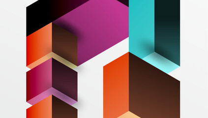 Fototapeta premium Sleek abstract design featuring isometric 3D blocks in a clean, modern composition. Perfect for tech-inspired themes, with vibrant colors and geometric precision