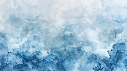 Obraz premium Abstract watercolor ocean waves, blue tones, soft clouds, serene atmosphere, tranquil nature background, gentle ripples, artistic texture, calming sea concept, peaceful backdrop for design