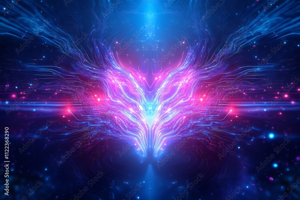 Poster futuristic ai inspired abstract art with glowing circuit like designs and electrical patterns