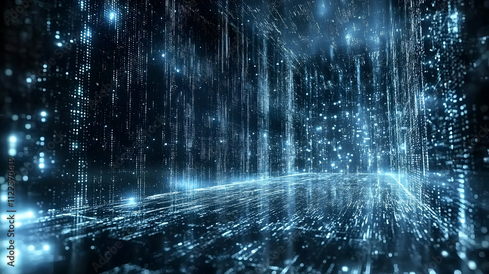 Aufkleber digital data streams flowing through a futuristic cityscape