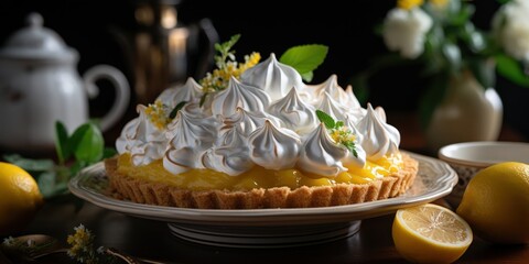 A Homemade Lemon Meringue Pie with a Crust, a Creamy Filling, and Fluffy Meringue Topping