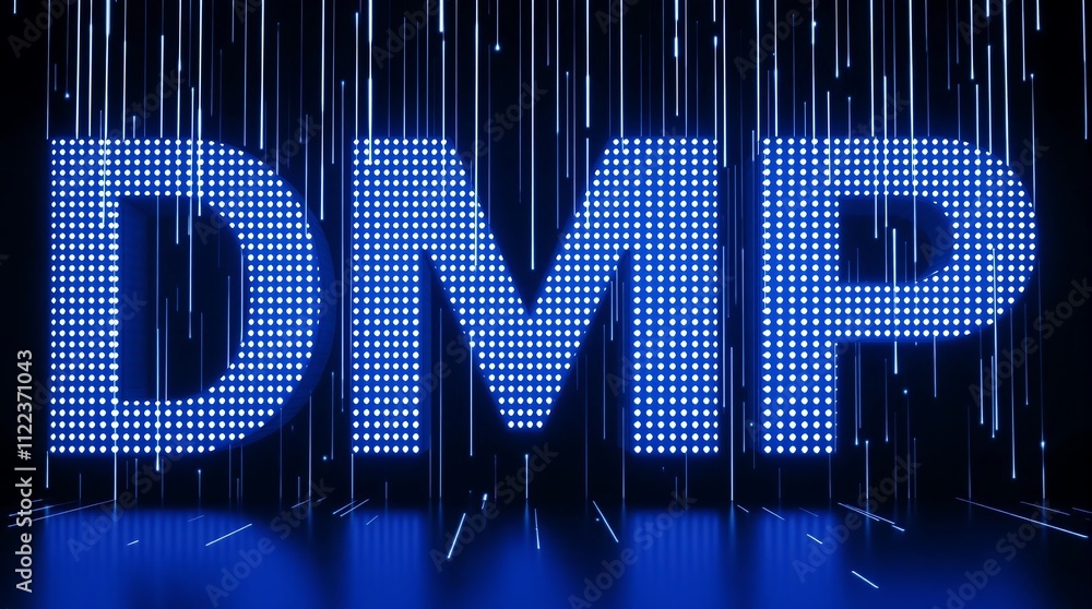 Poster matrix binary code forming dmp acronym representing data management platform concept