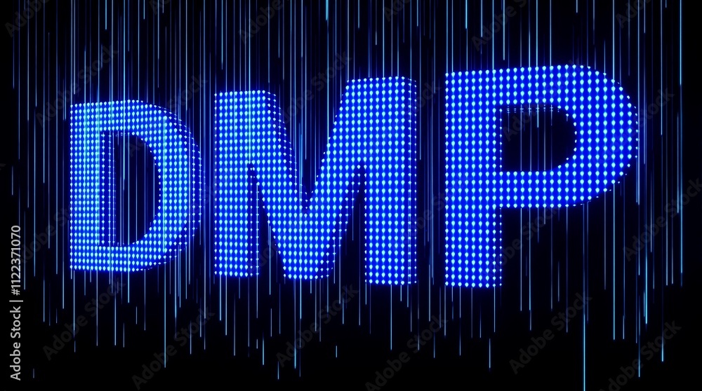 Poster matrix binary code forming dmp acronym representing data management platform concept