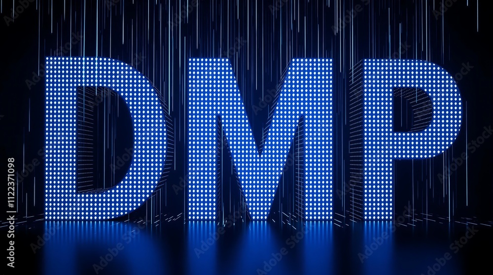 Poster matrix binary code forming dmp acronym representing data management platform concept