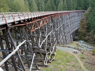 Timber rail Kinsol trestle with a walking and cycling trail in the Cowichan Valley of British Columbia, Canada