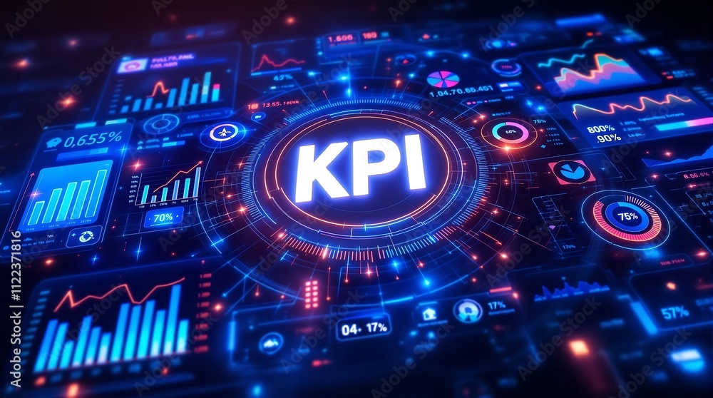 Poster professional kpi metrics dashboard for sales and business evaluation with mobile app and chart analy