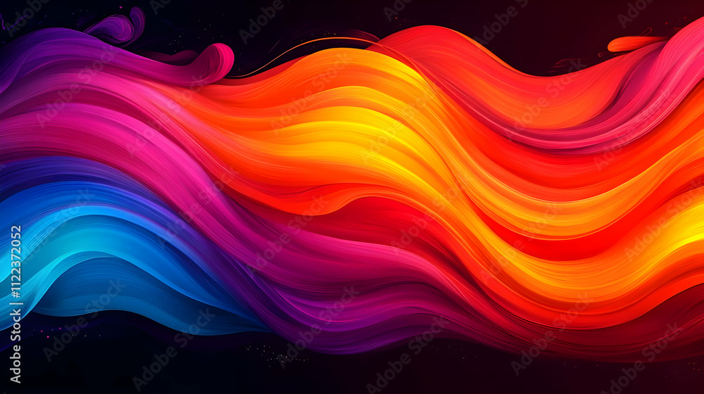 Poster vibrant color waves flow dynamically across screen