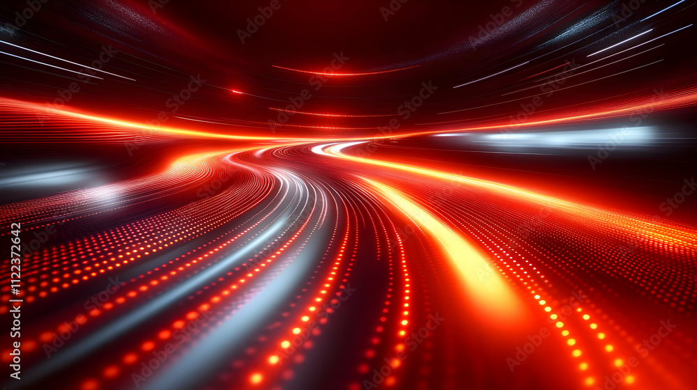 Poster abstract red light trails curve dynamically, futuristic speed energy, technology concept