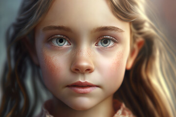 Fototapeta premium Young caucasian female child with blonde hair and blue eyes close-up portrait