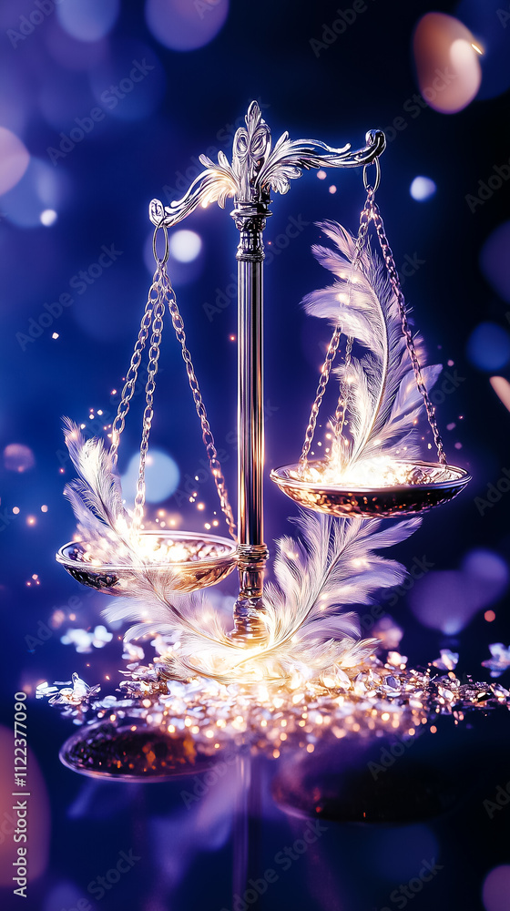 Poster scales with radiant feathers radiate light in a mystical environment, creating an enchanting atmosph