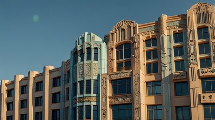 Art Deco Building Facade Architectural Details Sunlight