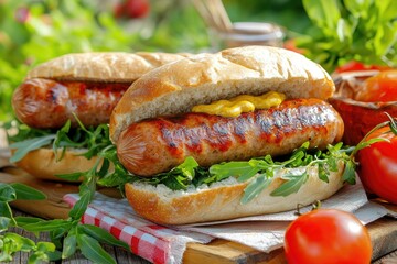 High Definition View of Bockwurst with Bun and Mustard, High Detail, 8K
