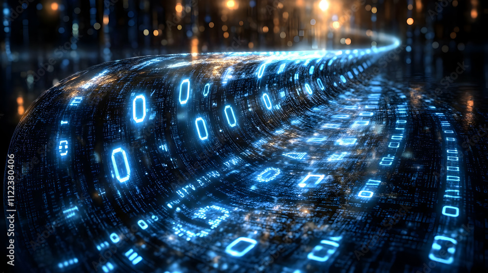 Aufkleber digital data flows through a cyber tunnel, illuminating the future of technology