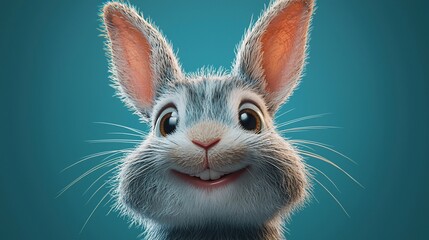 Obraz premium Cute cartoon bunny rabbit with big eyes and happy expression.