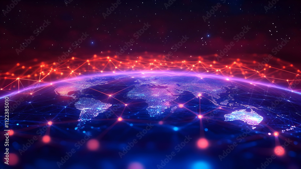 Aufkleber global network: data flows across continents digitally