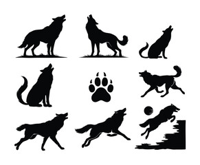 Fototapeta premium Black Wolf Silhouettes Design Vector