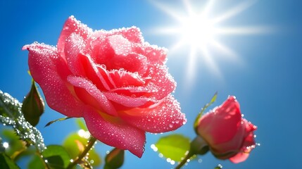 Vibrant Pink Roses with Dew Drops.