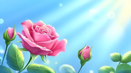 Vibrant Pink Roses with Dew Drops.
