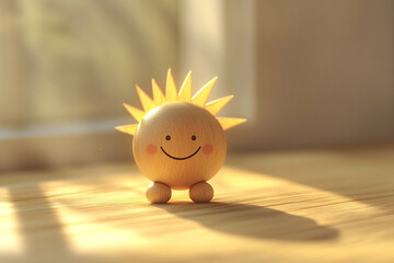 明るく輝く太陽と木製の玩具が描く幸福なシーン