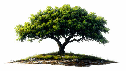Majestic Tree Stands Tall on Rocky Hilltop, Lush Greenery Flourishes. Nature's Beauty