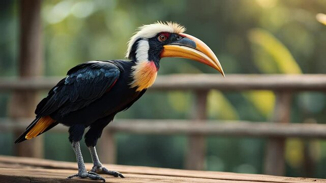 hornbill fauna nature wild zoo olated bird jungle tree character wing wildlife happy wooden treebranch white animal drawing avian bar funny beak beautiful view yellow trop