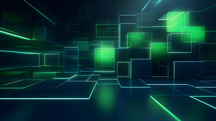 Obraz premium 3d rendering of mind green and blue abstract geometric background. Scene for advertising, technology, showcase, banner, game, sport, cosmetic, business, metaverse. Sci-Fi Illustration. Product displa