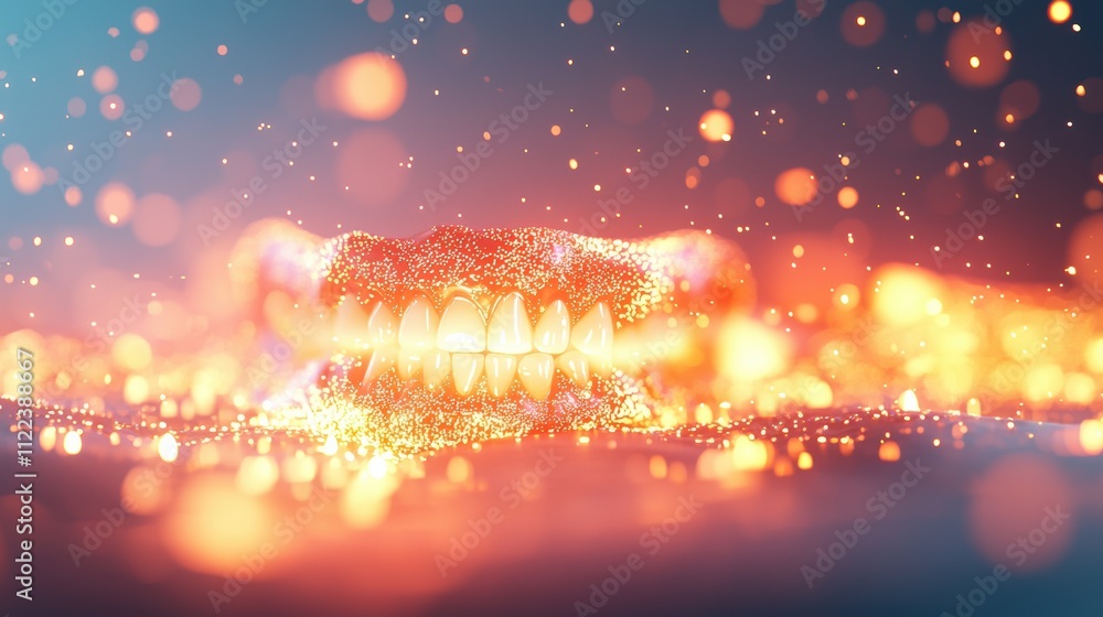 Poster dynamic abstract visualization of fiery teeth digital space 3d art futuristic environment