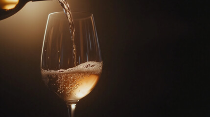 Elegant Wine Pour Captured Against a Dark Backdrop with Highlighted Glass Details
