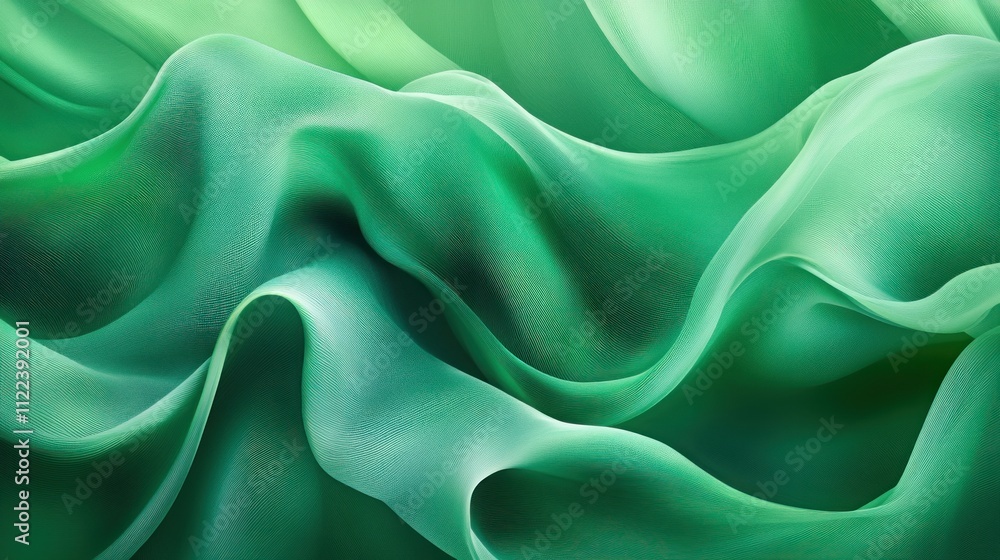 Poster abstract green fabric texture with soft waves and folds.