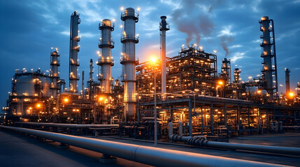 Industrial Complex: Refining Processes at Night