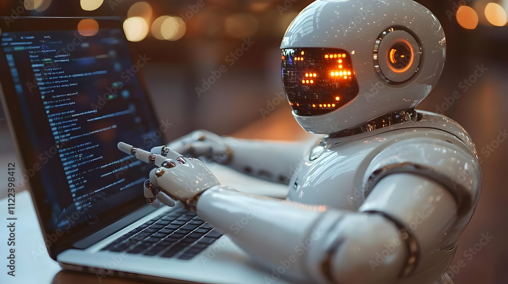 Poster robot codes efficiently on laptop screen, future tech
