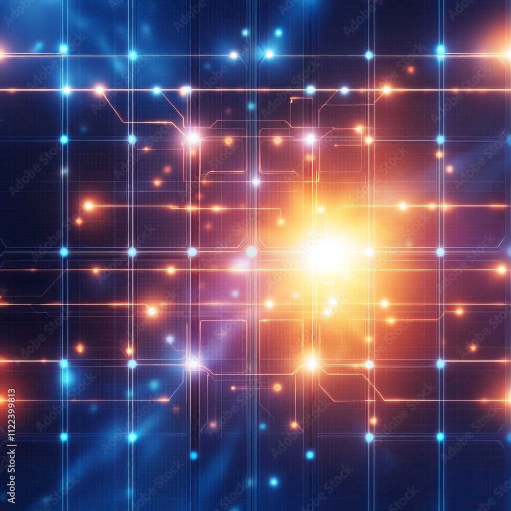 Poster abstract digital network glowing lines and nodes.