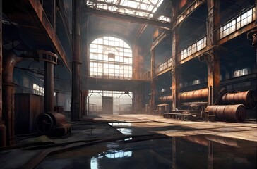Fototapeta premium ゲーム背景 利用されなくなって機能停止した廃工場中 