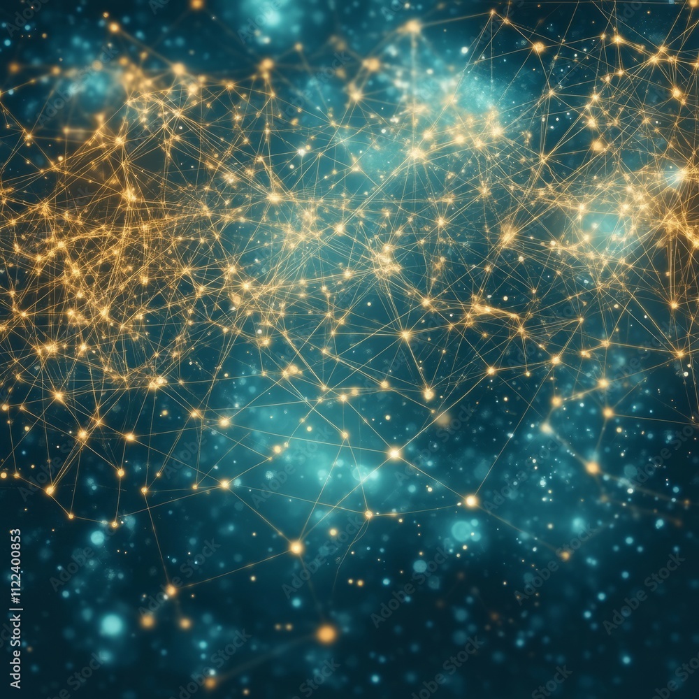 Poster abstract network connection, glowing nodes and lines.