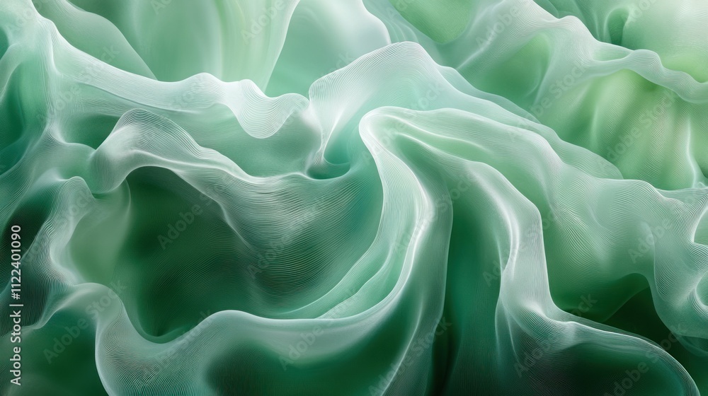 Poster abstract green fabric texture with soft, flowing waves and gradient color.