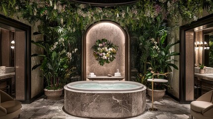 Luxurious spa retreat experience indoor oasis interior design tranquil environment serene viewpoint