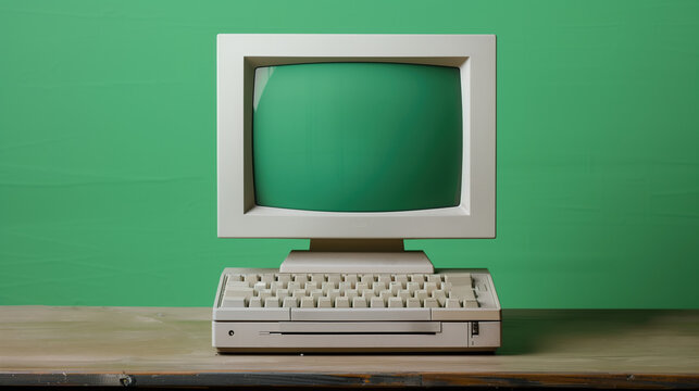 Retro 3D Macintosh Computer with Green Chroma Key Screen, Ideal for Vintage Technology and Video Editing Projects