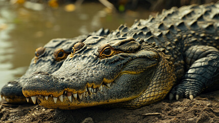 Fototapeta premium close-up of crocodile in the water.ai generative