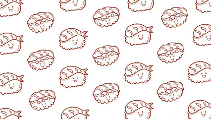 seamless sushi pattern background. Japanese food pattern background. cute sashimi sushi icon seamless pattern. sushi doodle pattern background