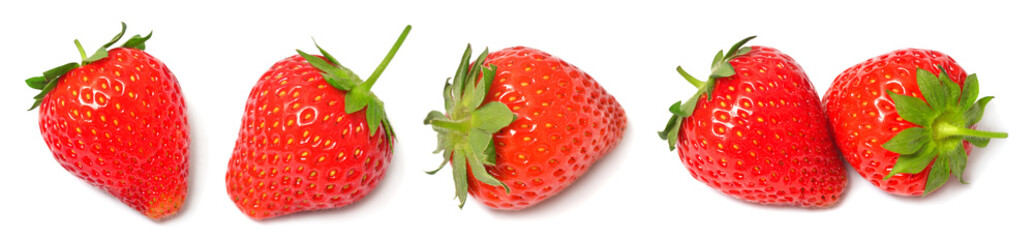 Set fresh strawberries isolated on white background. Juicy berry