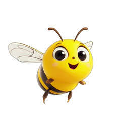Obraz premium A cheerful, cartoon-style bee with big eyes and a friendly expression, flying happily.