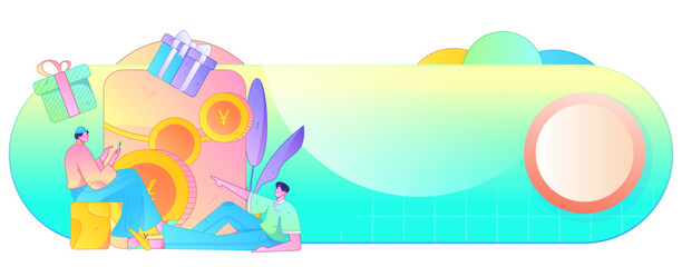 Use red envelopes to attract new customers and promote activity. Flat vector character concept illustration
