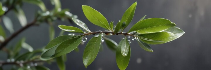 Fototapeta premium Olive leaf with dew drop glistening on its surface , nature, water droplet