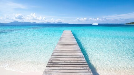 Fototapeta premium Travel image showing a wooden pier extending into the clear blue sea