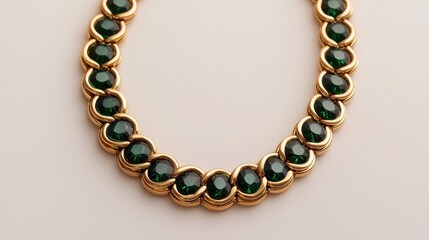 Obraz premium Elegant Gold and Green Gemstone Necklace on Soft Background