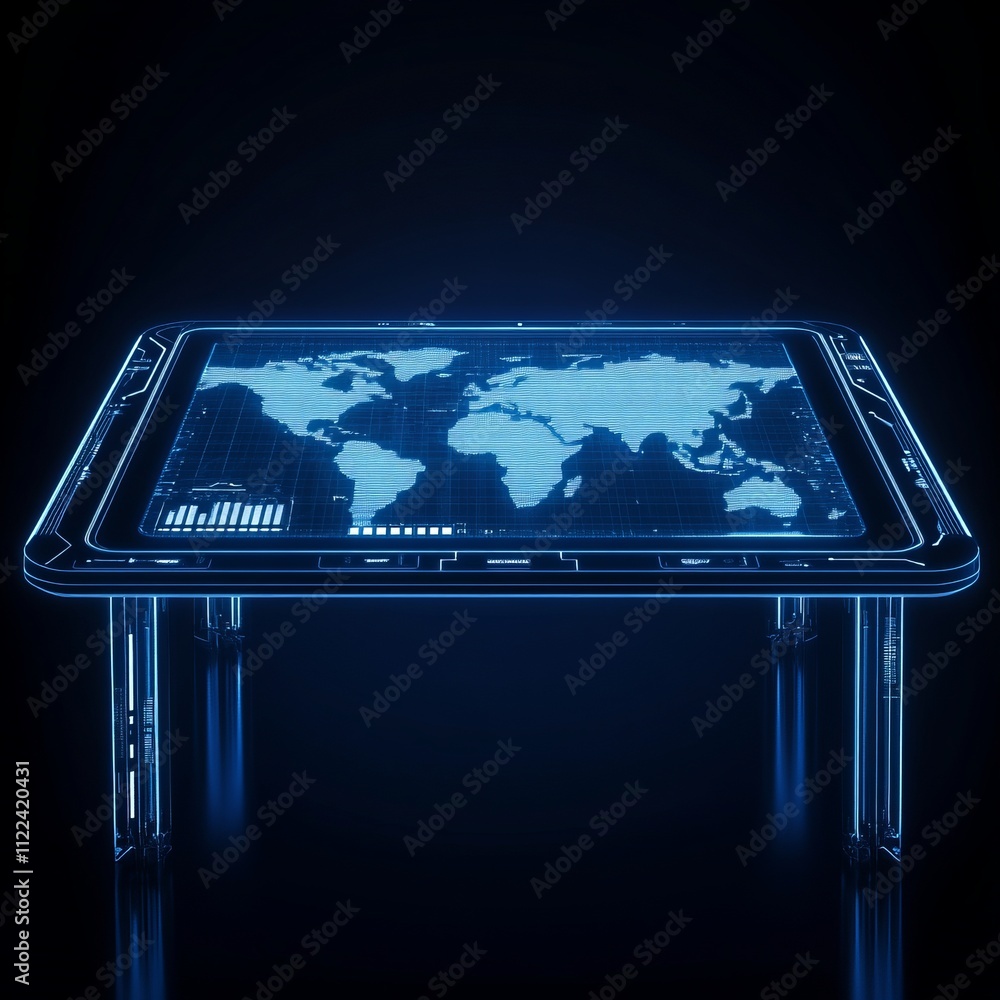 Aufkleber futuristic interactive table displaying a world map with data.