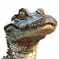Fototapeta premium Realistic and Detailed Close-Up of a Crocodile Head with Expressive Eyes and Intricate Scales Highlighting Textures and Natural Patterns