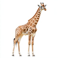 Obraz premium Elegant Giraffe Standing Tall with Distinctive Spots Against a Clean White Background for Nature and Wildlife Photography
