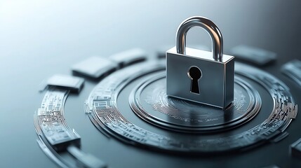 Abstract globe grid featuring a central lock symbol, enhanced by glitch effects on a white backdrop