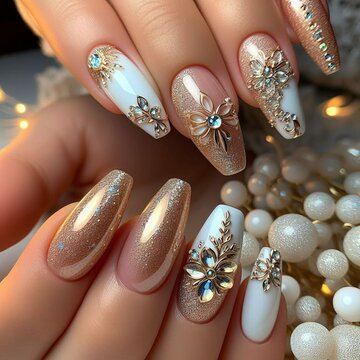 unhas manicure dourado